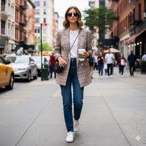 Chic Plaid Blazer in Beige